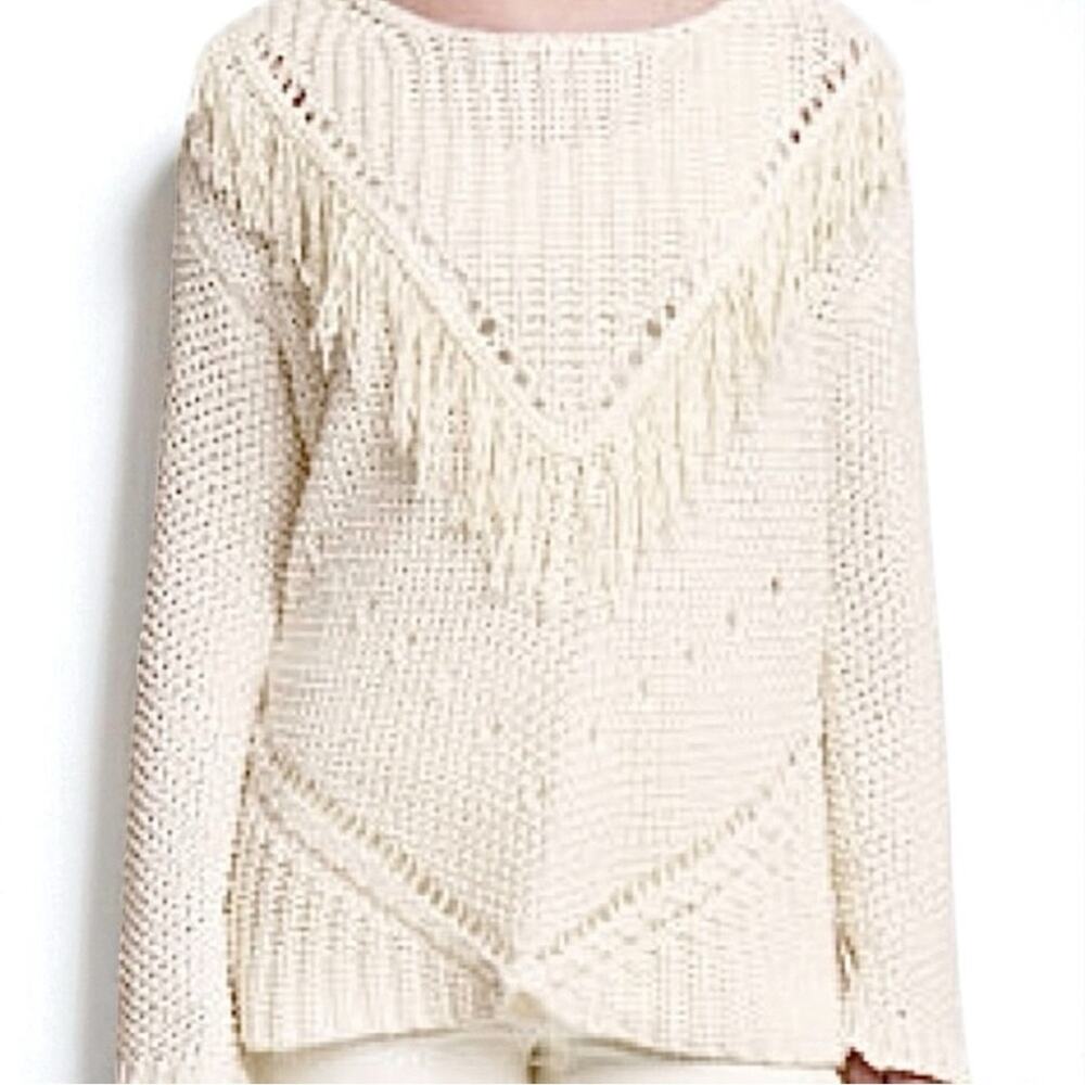HM Western Bohemian Chunky Fringe Sweater M Medium Cream Boho Casual Artsy